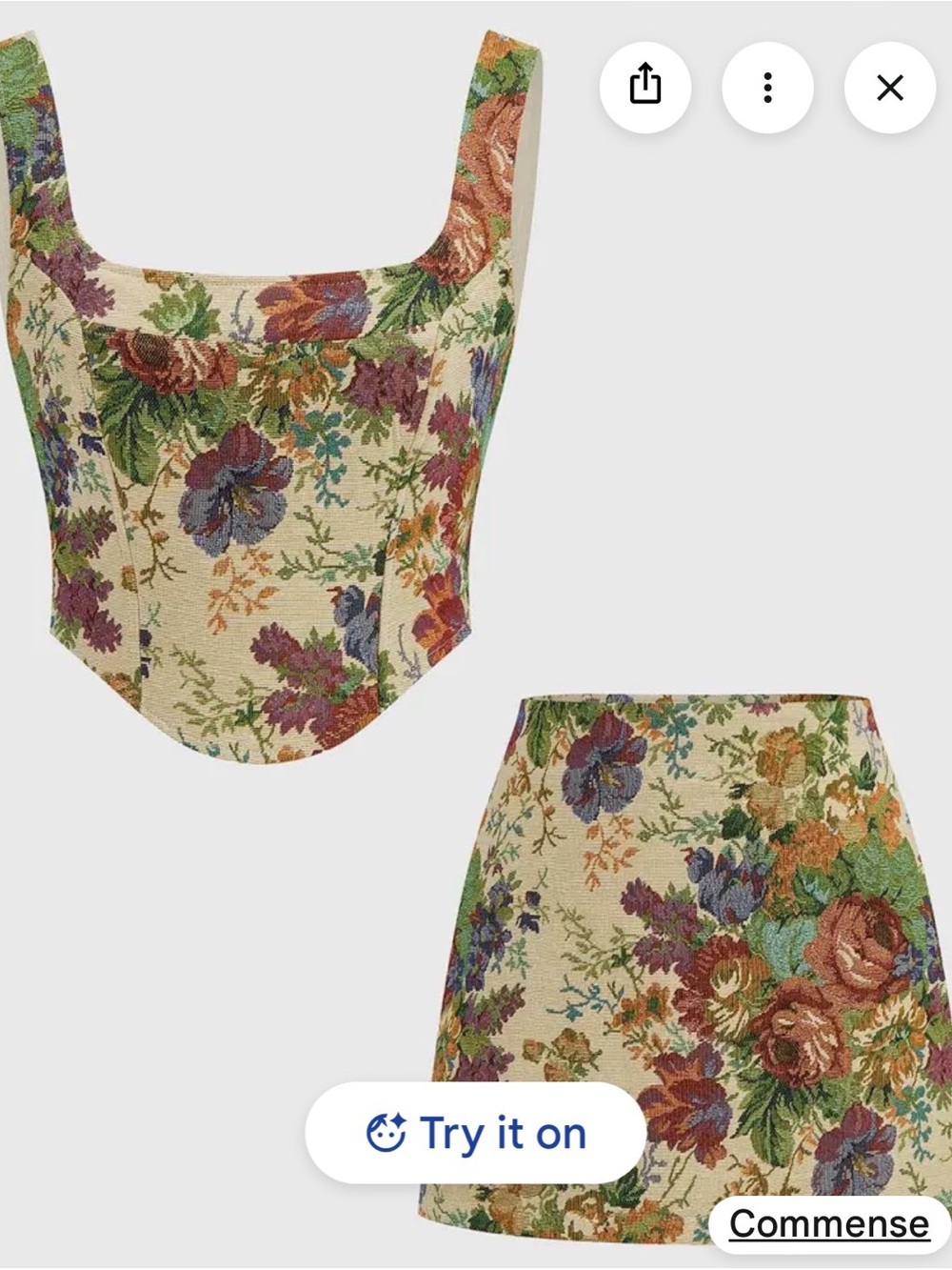 Commense Floral Printed Corset & Mini Skirt Set NWT Size Large